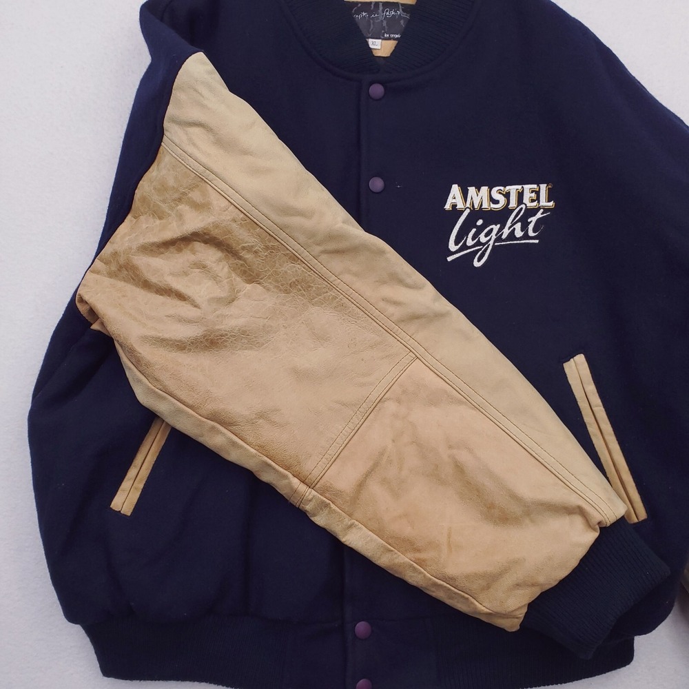 Vintage Amstel Light Jacket Mens XL Blue Tan Varsity Letterman Bomber Beer - Picture 5 of 16